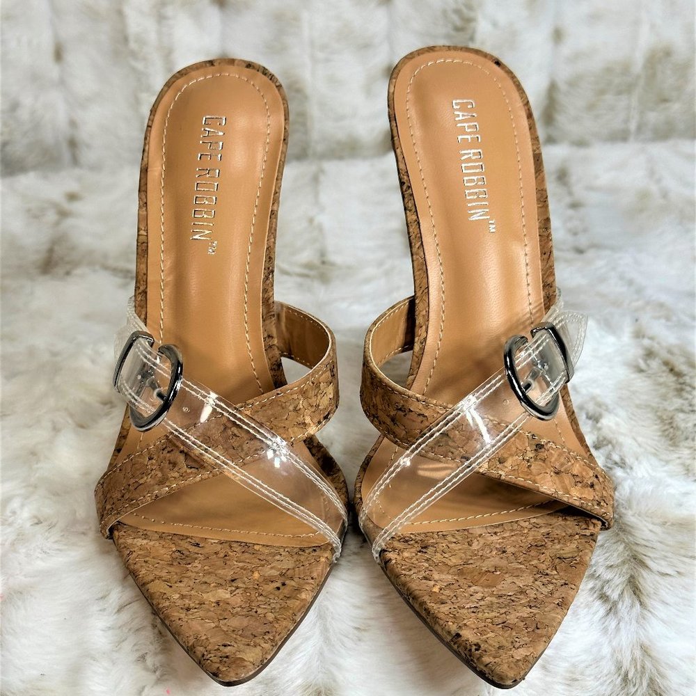 Cape Robbin Ferocios Pointy Toe Slip On 4.5" Heel Mule Slides Cork Wrap - Picture 2 of 8